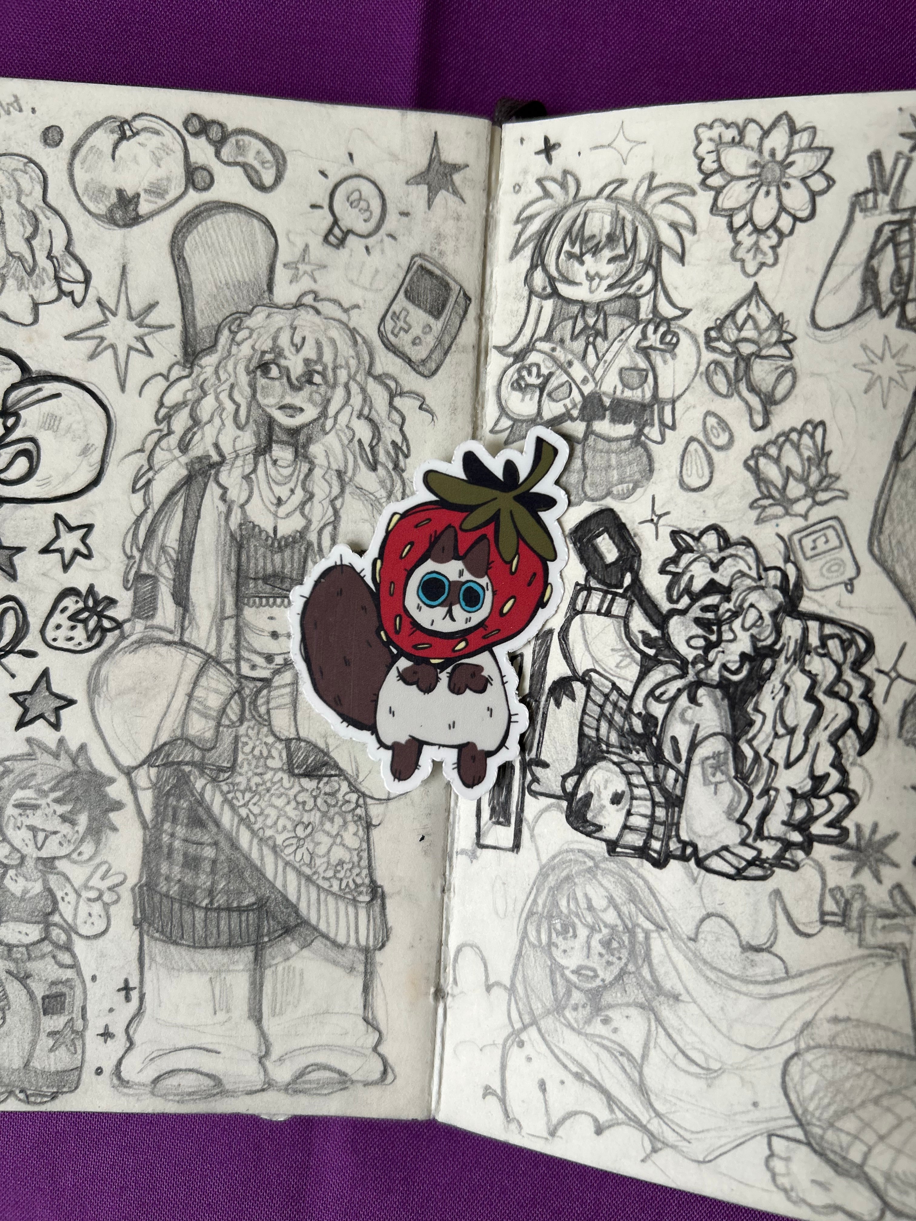 Pelekat Vinyl Kucing Strawberi