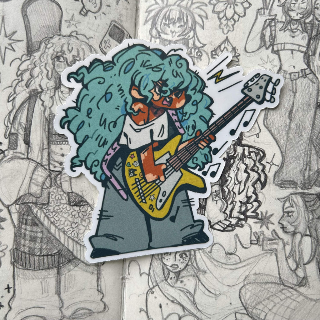 怒っているギター奏者のビニールステッカー