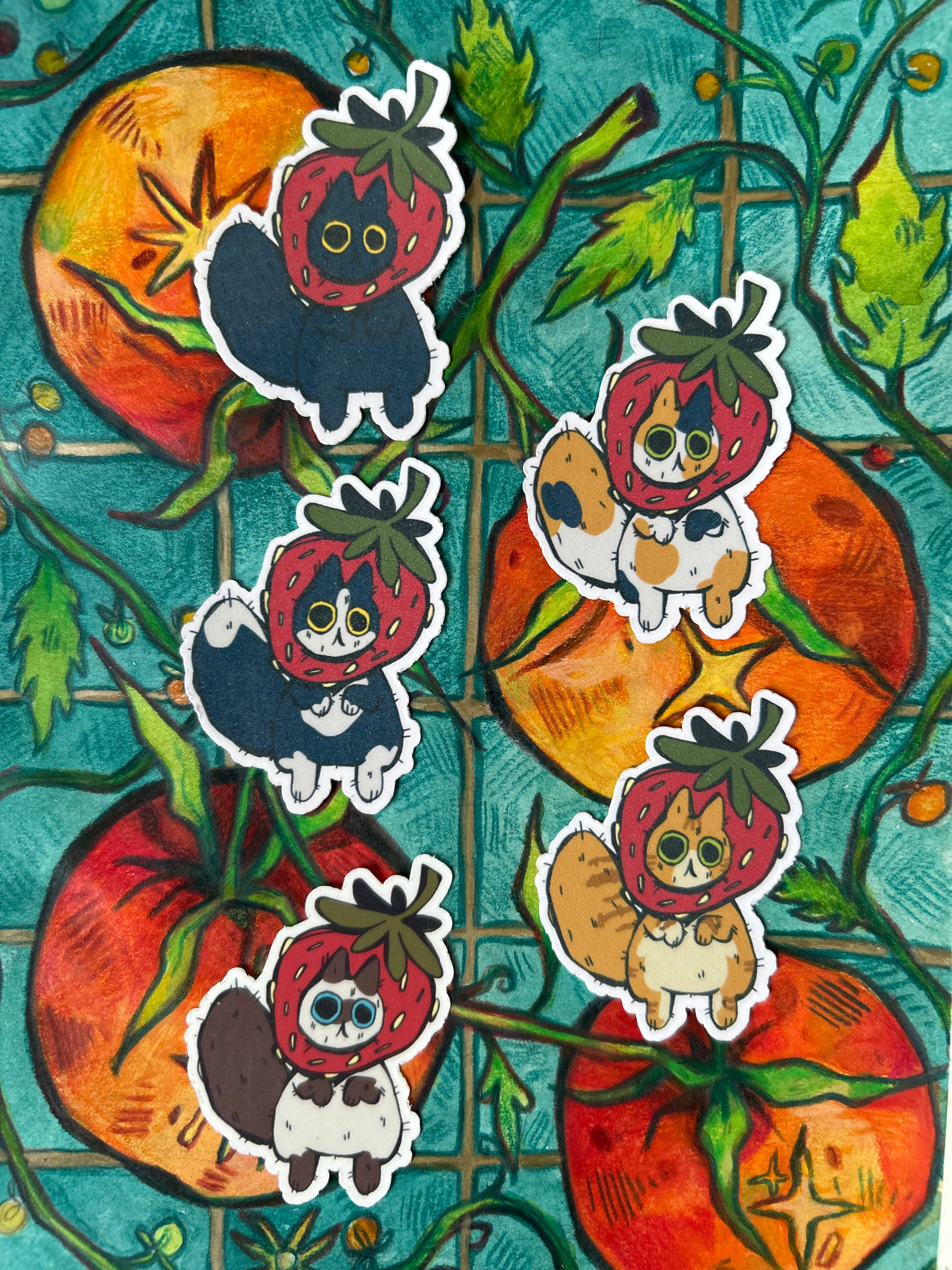 Pelekat Vinyl Kucing Strawberi