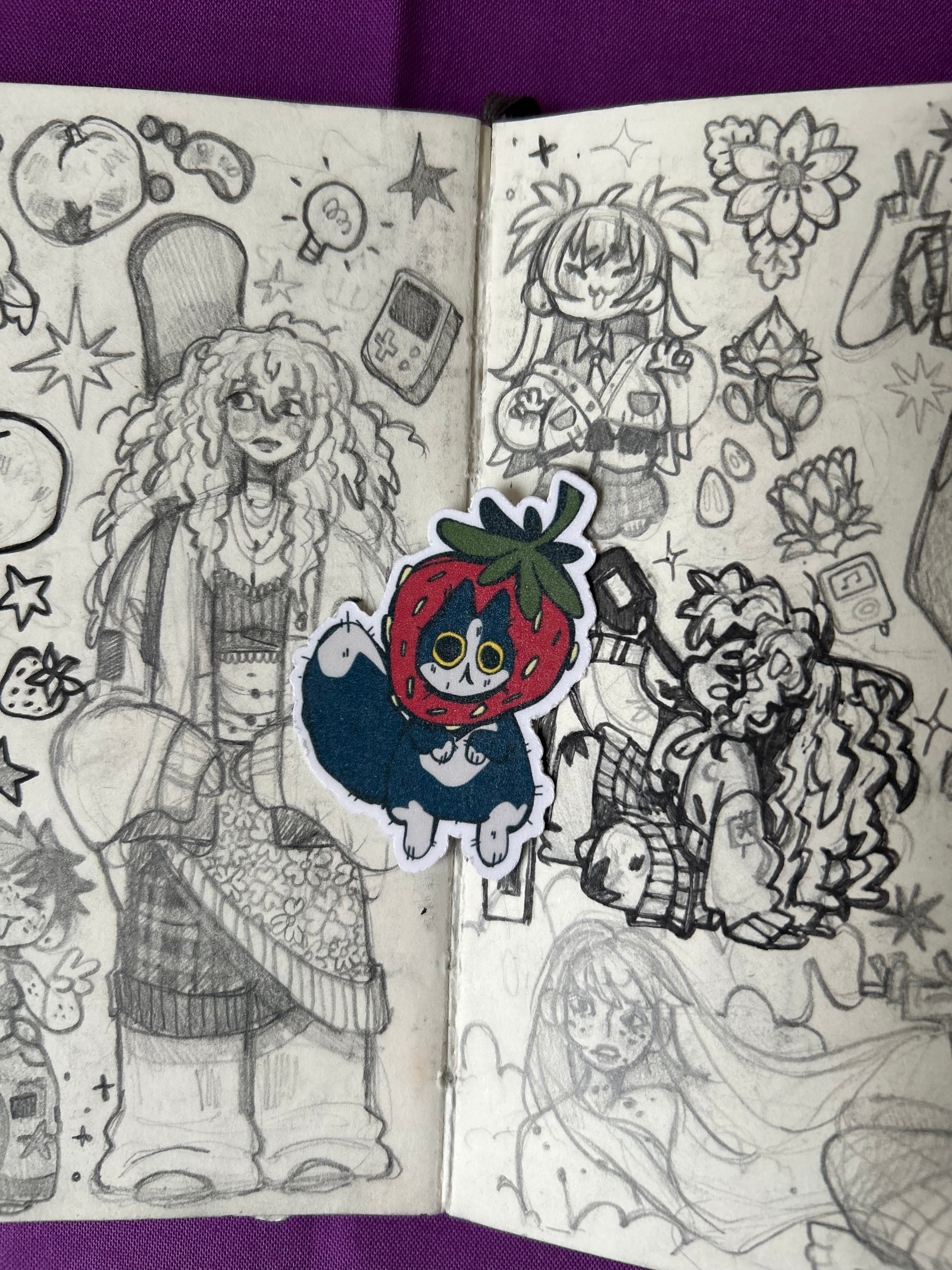 Pelekat Vinyl Kucing Strawberi