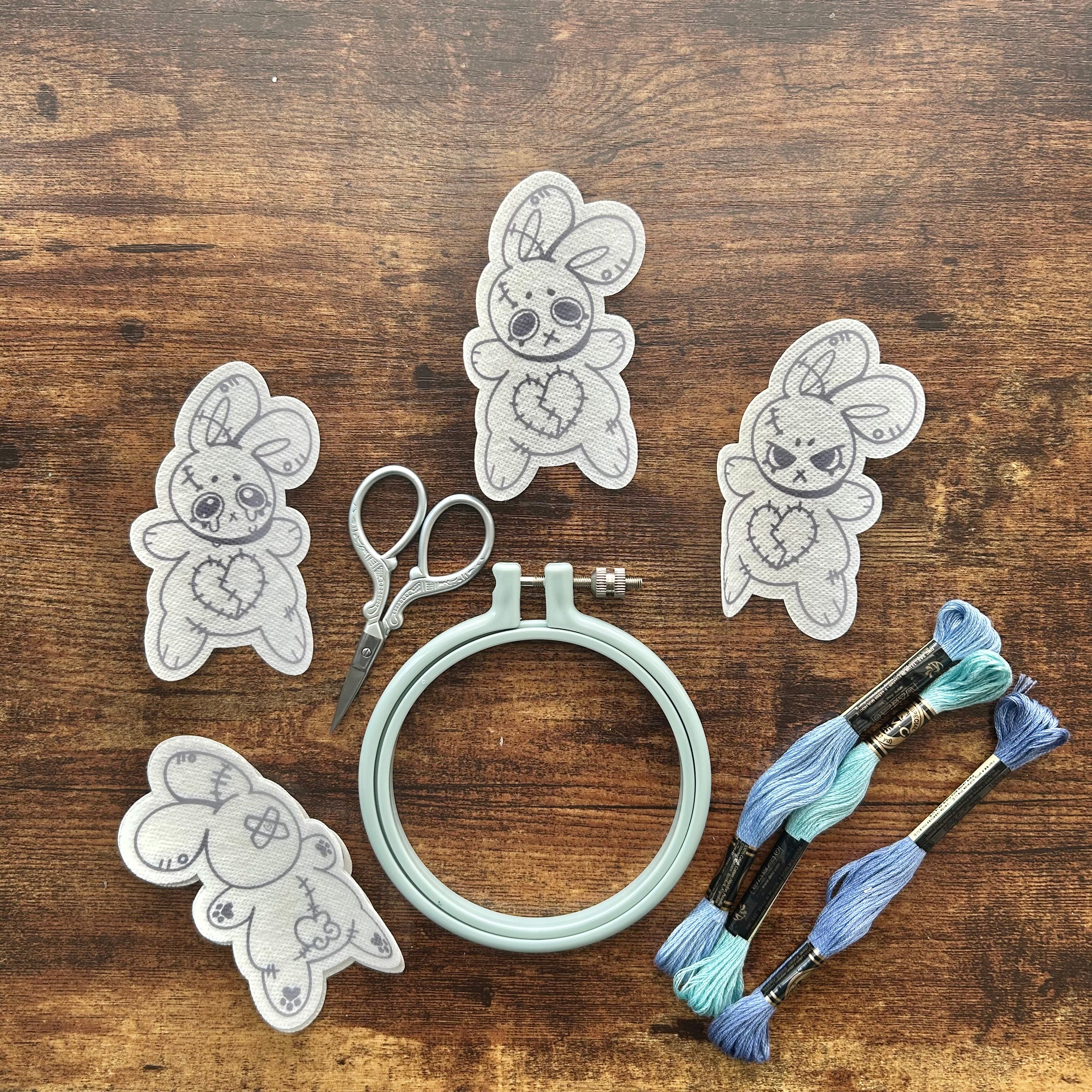 Emotional Bunny Cushion Stick & Stitch Embroidery Pattern (DIY Water-Soluble Transfer)