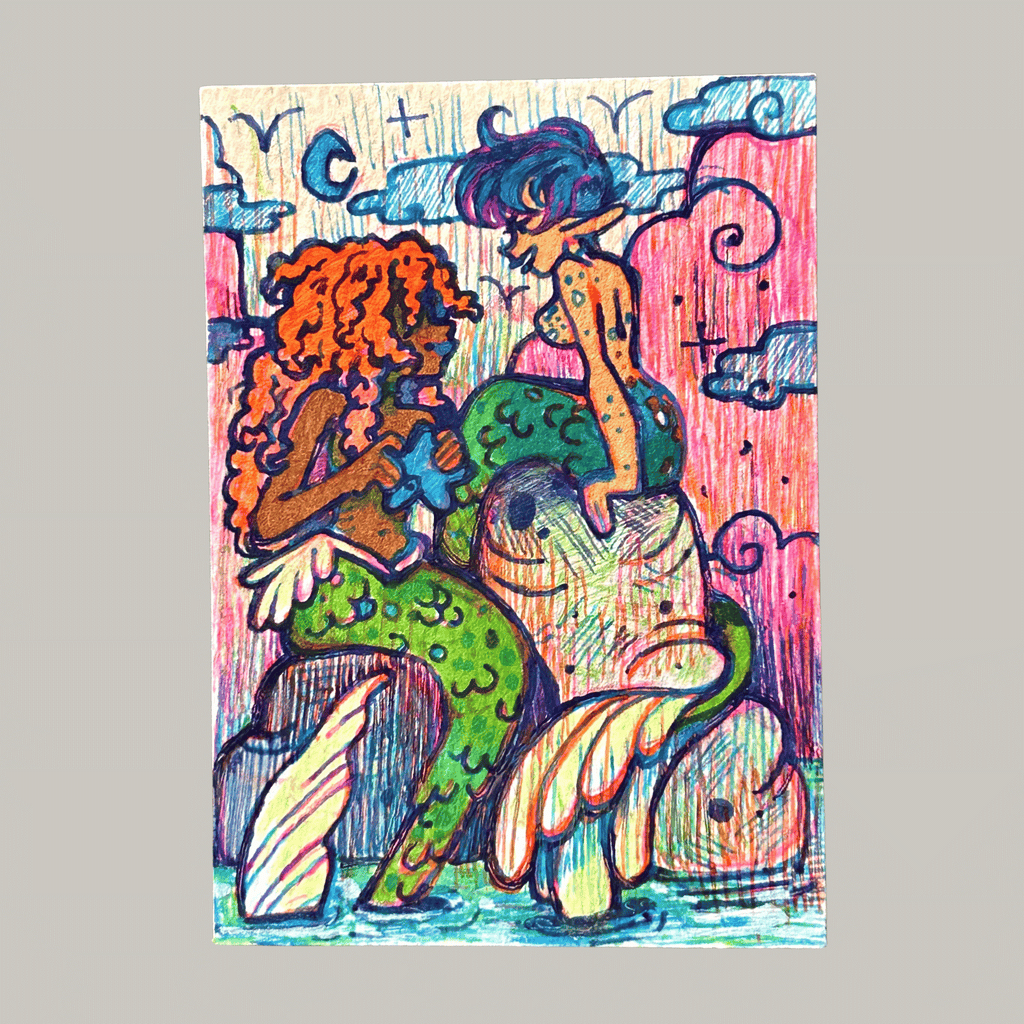 ACEO original art, Mermaids at Sea