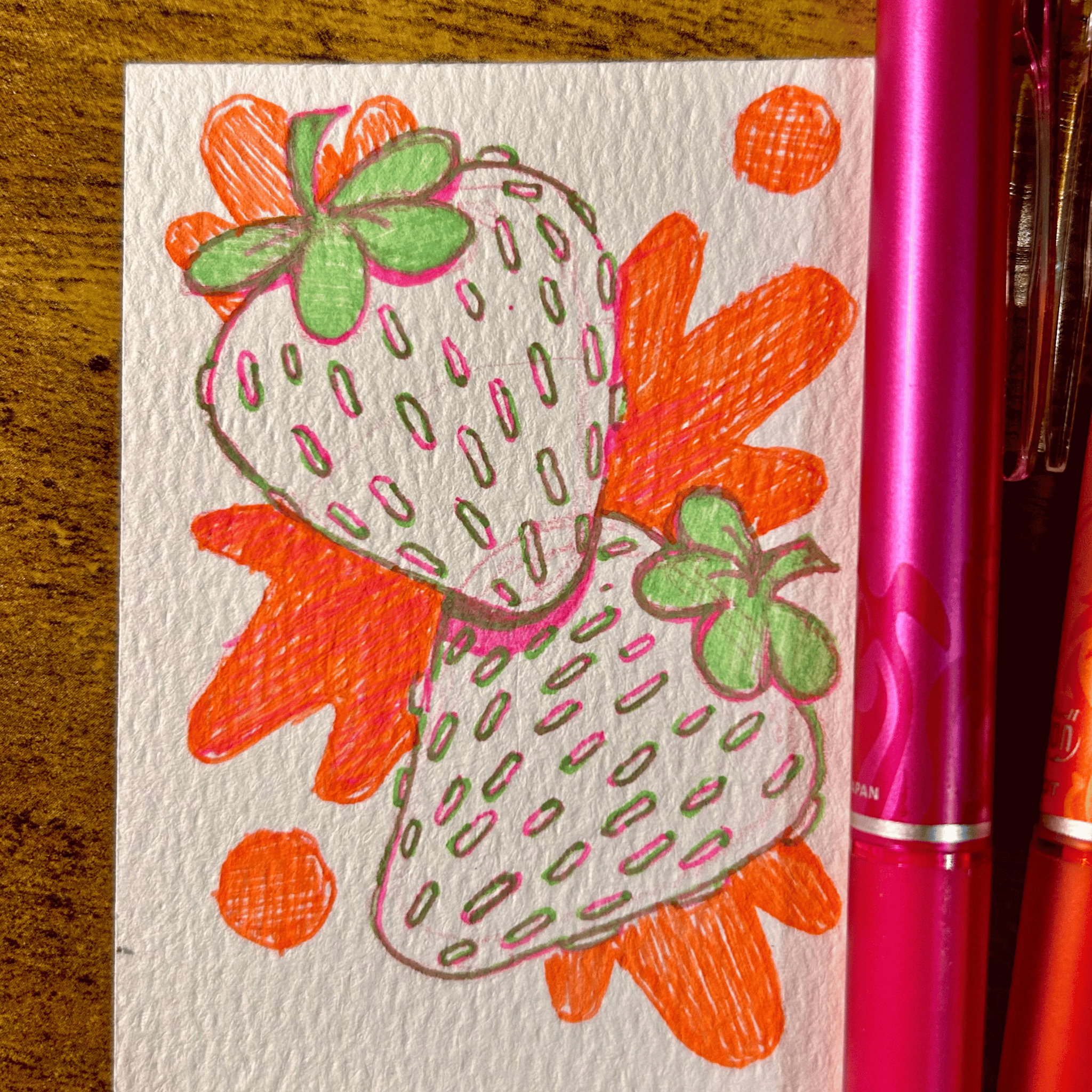 ACEO Miniature Art, original art, White Strawberry