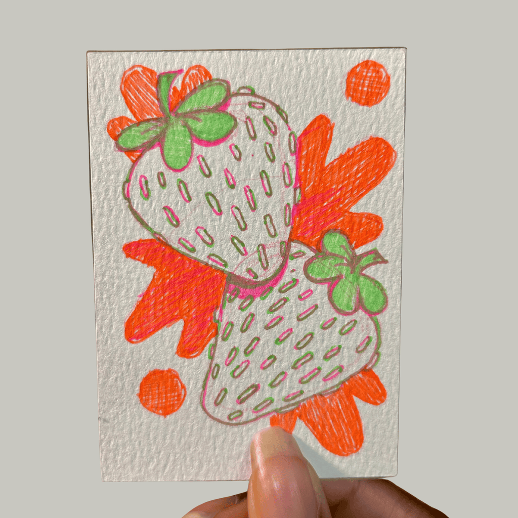 ACEO Miniature Art, original art, White Strawberry