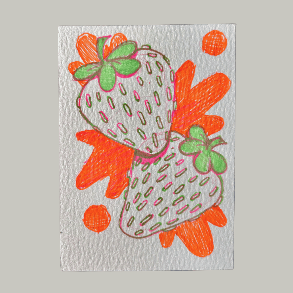 ACEO Miniature Art, original art, White Strawberry